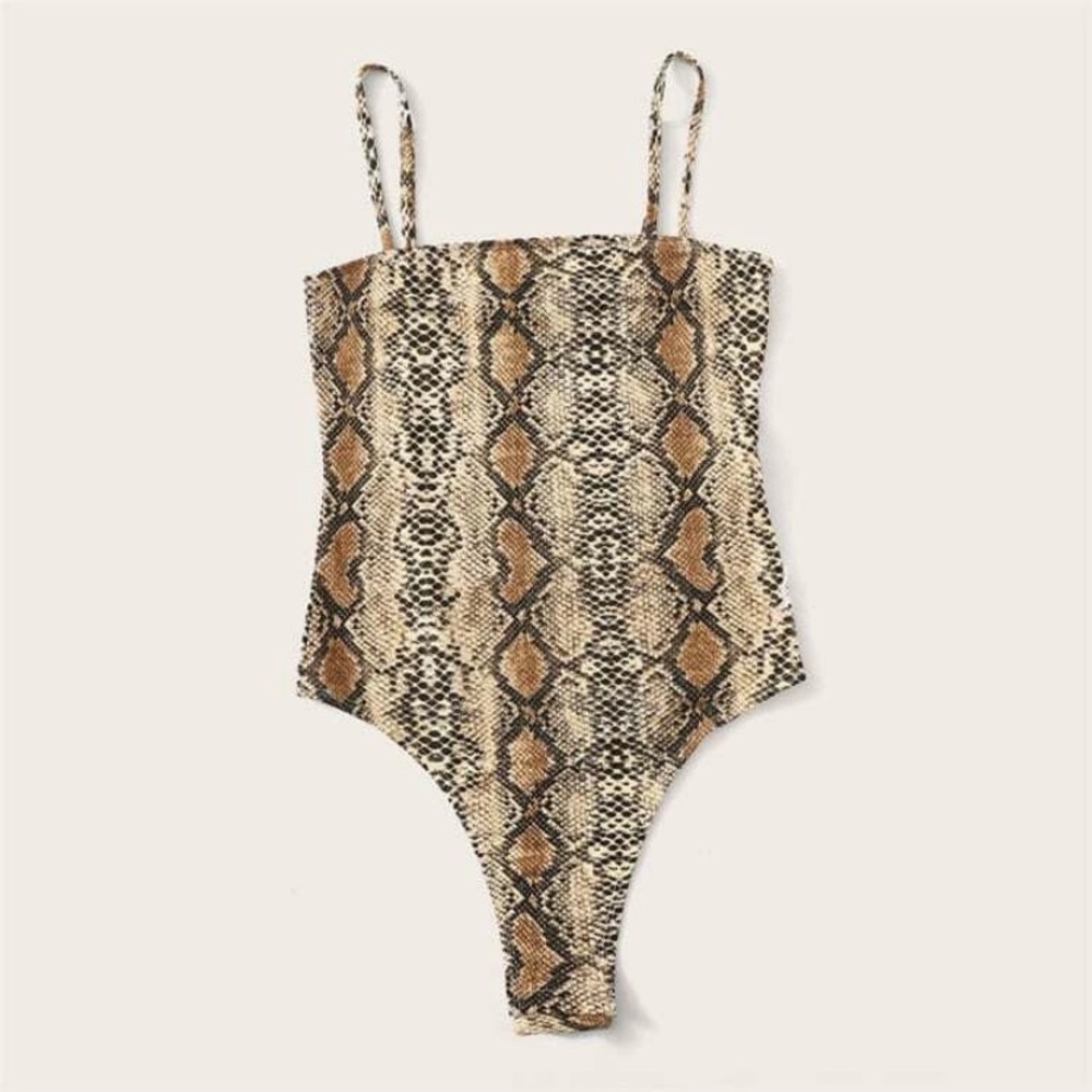 Snake Skin Print Cami Thong Bodysuit